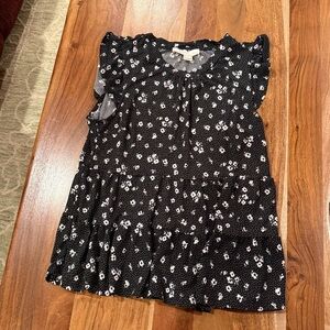 Monteau Black and White Tiered Floral Ruffled Tank Blouse Size Large